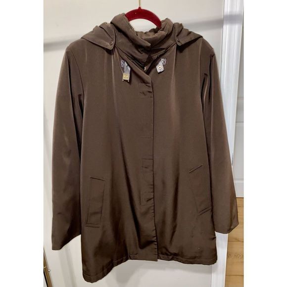 Dana Buchman Small Choco Brown Leopard Print Lined Insulated Microfiber Coat EUC - Picture 2 of 10